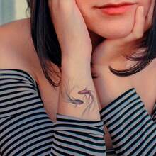 1 Set Mermaid Twin Fish Encircle Pattern Temporary Tattoo Sticker, Long-Lasting, Realistic Appearance, Waterless, Glare-Free Fake Tattoo, Unisex, Ideal Gift Choice - Black - View 4