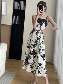 Women Long Dresses - Black and White - View 5