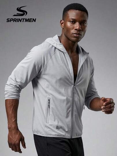 男士轻便透气夏季连帽夹克，简约优雅男士上衣，带拉链口袋，方便户外活动，可机洗，适合日常户外穿着、徒步、跑步、健身，男士防风外套，男士礼物