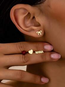 4 Pairs/Set Fashionable Delicate Bow & Heart Earrings Set, Gift For Valentine's Day & Mother's Day - Gold - View 2