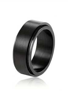 1pc Minimalist Style Black Rotatable Ring, Fashion 8MM Band Ring Accessory - Double Ring - View 13