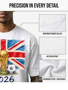 2026 FIFA World Cup Men's Plus - Size T - Shirt With UK Flag, Trophy & Soccer Balls Print - 100% Cotton Breathable Comfort Essential For Team Cheering - trắng - Xem 2