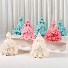 春季花朵主题连衣裙模具/冰雪公主主题香薰蜡烛硅胶模具，DIY 3D花朵公主裙石膏饰品模具，可重复使用，适用于礼品制作 - 透明白色 - 查看 7