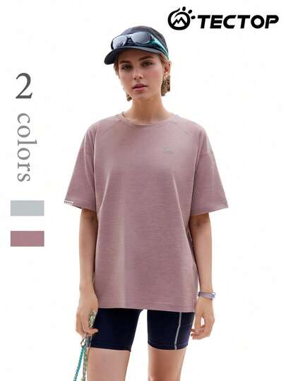 TECTOP 女士夏季户外圆领T恤，透气吸湿弹力面料，适合徒步旅行、运动健身，短袖