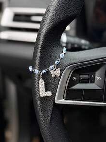 1pc Devil's Eye Butterfly Car Steering Wheel Chain Full Of Diamond Shining Letters Women's Interior Decoration Accessories - A - View 5
