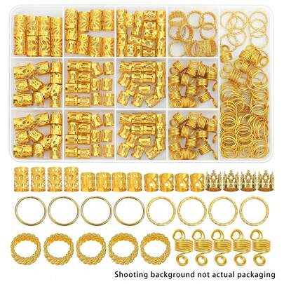 262件套DIY假发金色发饰，适用于辫子、脏辫、脏辫发饰、女士发坠、脏辫发夹、辫子发饰