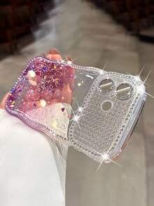 Luxury Bling Glitter Rhinestone Camera Gradient Sequin Epoxy Clear Wave Edge Phone Case Compatible With IPhone 17 Pro Max 17 Pro 17 16 Pro Max 16 Pro 16 15 Pro Max 15 Pro Max 15 Pro 15 14 Pro Max 14 Pro 14 13 Pro Max 13 Pro 13 Camera Protection Shockproof Back Cover - Transparent Purple - View 6