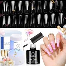 Beetles Gel Nail Kit Short Almond Gift Spree Easy DIY Extension Set Gift For Women - Peti Mati Panjang 500 buah (Kit Transparan) - View 1
