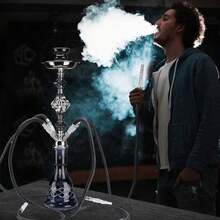 1 套 GRENAOH 22 英寸高级水烟套装，包括 4 根烟管、玻璃水瓶、陶瓷水烟碗和炭夹烟灰缸（4 件套） - 中型水煙壺四管 - 查看 9