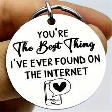 Mặt dây chuyền phong cách tối giản mới, quà tặng Valentine cho bạn trai/bạn gái, móc khóa khắc chữ bằng thép không gỉ. - trắng - Xem 2