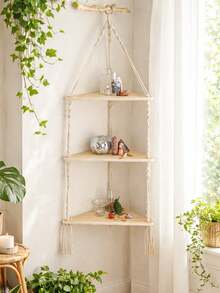 1Pc/2pcs Bohemian Style Hand Woven White Rope Beige Hanging Suspended Shelf Decoration Display Storage And Organizing Rack, Easy To Install, Universal In All Seasons, Simple Style Corner Rack - Suitable For Bedrooms, Bathrooms, Offices, Living Rooms - Suitable For Home Decoration, Room Decoration, Wall Decoration, Birthday And Graduation Gifts(Random Delivery Of Styles) - Multicolor - View 6