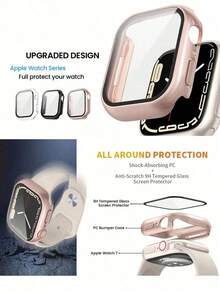 6-Piece PC+Tempered Glass Integrated Watch Case, Anti-Drop Stylish Casual Protective Cover, Compatible With Apple Watch 38/40/41/42/44/45/46/49mm, Compatible With Apple Watch Ultra/SE Series 11/10/9/8/7/6/5/4/3/2/1, Smart Watch Accessories - 6 Colors - View 3