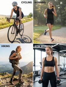 Camiseta interior sin mangas de secado rápido para mujer, capa base para ciclismo, camiseta deportiva que absorbe la humedad, chalecos para correr - Negro - Ver 4