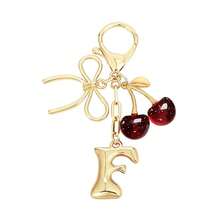 Bow & Cherry Decor Bubble Letter Keychain - Gold Letter Charm Bag Accessory, Cute Handbag Decoration - Red - View 25