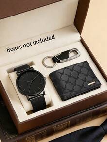 2pcs/3pcs/5pcs Men's Watch Gift Set, Ultra-Thin Quartz Watch With Scale Display And Sports Digital Watch, Multilayer Luxury Wallet, Coin Purse And Bracelet, Business Party, Suitable For Holidays, Birthday Gifts, High-End Gift Box, Father's Day, Valentine's Day - Black - View 14