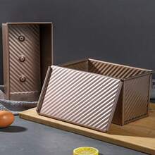 1pc Gold Carbon Steel/Aluminum Alloy Non-Stick Toast Mold, Wavy Design With Lid & Vent Holes, Low Sugar Washable High-Temperature Resistant Bread Baking Tool - Gold - View 2