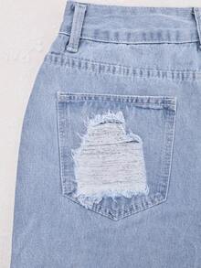 Rave 90s Street Slant Pocket Ripped Cut Out Straight Leg Jeans Casual Spring - Blue - View 10