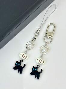 1个“黑猫不吃鱼”可爱吊坠，简约个性化手机挂绳，CCD相机挂绳 - 彩色 - 查看 1