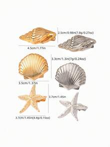1pc/3pcs Vintage Ocean Inspired Hair Barrettes - Gold Tone Shell & Starfish Hair Clips, Boho Hair Pins For Women,Summer,Holiday,Travel - Gold - View 2