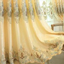 1pc Minimalist European Style Embroidered Blackout Curtain For Living Room & Bedroom, Golden - Gold - View 4