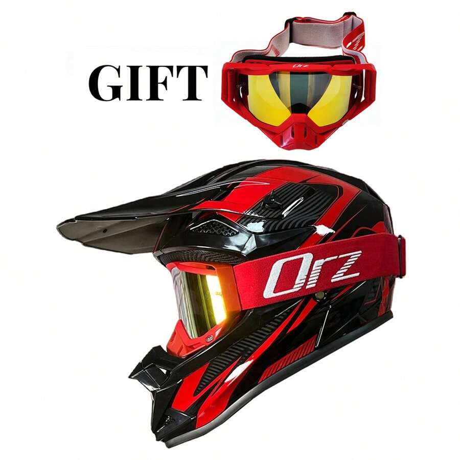 AD 1顶摩托车越野头盔，电动自行车骑行安全防护头盔，山地自行车速降帽，男女通用四季款 - 紅黑色 - 查看 1