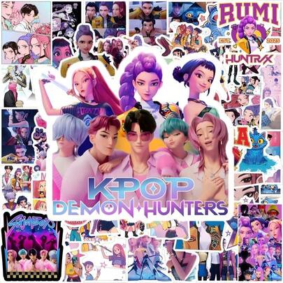 Hasbro 110张动漫K-Pop魔女猎人团体素描贴纸：可用于装饰手账、DIY笔记本、文具、手机和马克杯