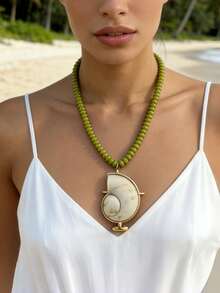 Kalung Rantai Mutiara Liontin Cangkang Resin Wanita ZA | Perhiasan Laut Gaya Bohemian Aneka Warna, Hadiah Paskah, Aksesori Pesta Pantai - Keong resin - View 10