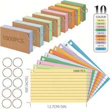 100pcs Metal Ring Flashcards, Coded Index Cards For Language Learning And Exam Preparation | Lined Revision Cards 5" X 3" - Single Piece - View 1