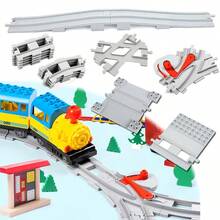 Train Track Building Blocks Accessories Toy,Classic Railway Track With Curved Tracks,Straight Tracks,Switches Tracks,Crossover - Compatible With All Major Brands, Big Blocks Tracks Toy For Kid - Light Grey - View 1