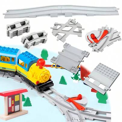 Treinrails bouwblokken accessoires speelgoed, klassieke spoorbaan met bochten, rechte stukken, wissels en kruisingen - compatibel met alle grote merken, grote bouwblokken voor kinderen