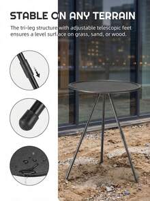 Mochila ultraligera URBANWAVE y mesa de camping plegable compacta - Altura ajustable, patas telescópicas Mesa de camping portátil - Pequeña mesa redonda plegable para exteriores apta para camping, playa y picnic - A - Ver 2