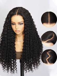 Tinashe Tóc giả Wear&Go Deep Wave Curly Brazilian Virgin Human Hair Lace Front Wig, đường chân tóc đã được tỉa sẵn, các nút thắt đã được tẩy trắng, phần ren trong suốt 6"X5", độ dày 180%, phù hợp cho trang phục Halloween, nàng tiên cá, cosplay, đám cưới. - SNatural - Xem 6