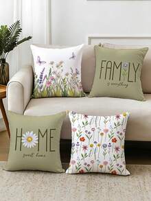 4件套波西米亚风野花蝴蝶春夏花卉抱枕套，18x18英寸，柔软亚麻材质，野花蝴蝶图案 - 彩色 - 查看 3