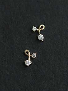 SYMFNY 925 Sterling Silver Mini Ribbon Knot Stud Earrings With Sparkling Zirconia, Tiny 6mm Dainty Gold Earrings For Women, Hypoallergenic Minimalist Jewelry Gift - Earrings - View 2