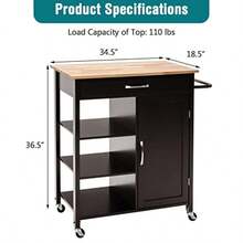 Kitchen Island With Storage Rolling Kitchen Cart With Towel Rack Storage Drawer And 3-Tier Open Shees Kitchen Island On Wheels With Rubber Wood Top 34.5 X 18.5 X 36.5 Inches Espro - 如圖 - 查看 3