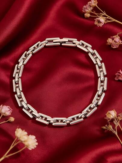 1 pieza - Pulsera minimalista de acero inoxidable dorado/plateado con diseño de eslabones de cadena resistente, resistente a la decoloración y hipoalergénica, decoración neutra para la muñeca, regalo conmemorativo perfecto para amigos y familiares