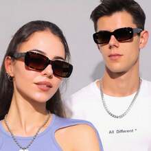 1pc Y2K Style Square Frame Fashion Glasses, Cute Daily Wear Retro Beach Fashion Unisex - Brown - View 3