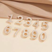 1pc New Rhinestone Number Brooch, Luxury Elegant Lucky Number Brooch, Pearl & Diamond Decor Brooch - Multicolor - View 3