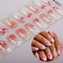 16Pcs Pink White Gradient Semi-Cured Gel Nail Strip,Striped Pony Playful Cute Style Spring/Summer Nail Stickers, Self-Adhesive Easy To Apply,Suitable For Women And Girls Home DIY Manicure - Pink - View 12