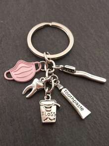 1pc Fashionable Toothpaste, Toothbrush, Keychain, Dental Keychain, Jewelry, Alloy Keychain, Versatile Bag Decoration, Phone Case Decoration, Suitable For Giving Friends As A Gift, Suitable For Giving Doctor Friends, Suitable For Backpack Decoration Gifts For Mother, Father, Graduation, And Teacher - Multicolor - View 9