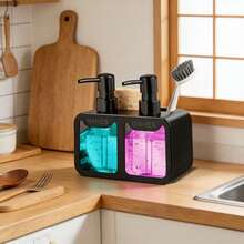 1 Set Black Soap Dispenser With Storage, Modern Style Liquid Soap And Dish Soap Pump Dispenser Set, Includes Sink Organizer Brush And Sponge Holder - Dispensing Bottles - View 1