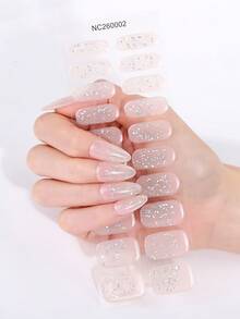 20 miếng dán móng tay gel màu nude trơn, bán khô, họa tiết chấm bi laser tối giản độc đáo, tự dính, dễ sử dụng, phù hợp cho phụ nữ và bé gái tự làm móng tại nhà. - Màu be - Xem 3