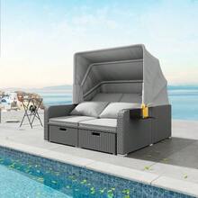 Poly Rattan Garden Furniture For 2 People, Garden Sofa, Lounge Sofa, Removable Canopy, Poly Rattan And Foam, Grey - Grey - View 4