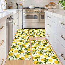 1/2/3pcs Lemon Fruit Print Flannel Kitchen Rug Set, Washable Area Rug Rugs For Livingroom Alfombra Para Habitación Living Room Rug Carpets For Bedroom Dining Bathroom Entryway Carpet - Multicolor - View 1