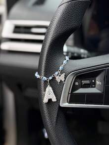 1pc Devil's Eye Butterfly Car Steering Wheel Chain Full Of Diamond Shining Letters Women's Interior Decoration Accessories - A - View 2