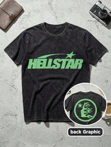 Blue Shooting Star Logo Graphic Tee Unisex Couple Matching Boyfriend Style Hell Star Double Sided Print Electric Color Y2K Aesthetic Acid Washed Cotton Graphic Tees Men Oversized T Shirt Summer Outfits Camisetas Para Hombre,Mens Clothes,Graphic Tee,Summer Clothes,Summer Tops,Easter Outfits,Spring Clothes ,Shirts - 黑4 - 查看 12