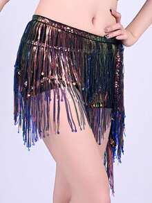 闪亮多层流苏腰带，波西米亚风亮片流苏腰链，适合肚皮舞、爵士舞、街舞 - 彩色 - 查看 7