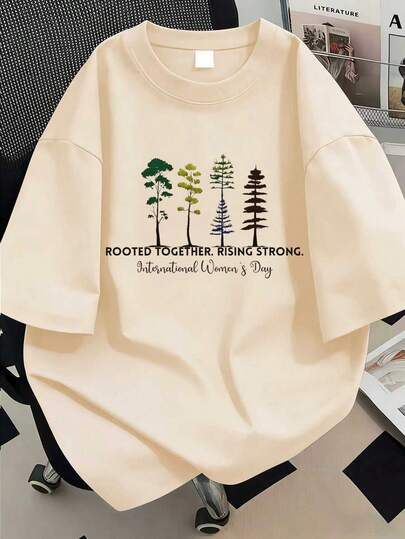 Rooted Together Rising Strong International Plus Size Women's Day T-Shirt For Women Graphic International Women's Day Tree Print,Can Be A Gift For Girlfriends, Friends, Valentine's Day, New Year's Decoration. Suitable For Daily, Outing, Holiday, Beach Party, Music Festival, Vacation