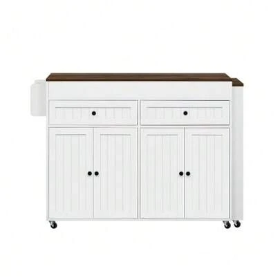 Kitchen Island On Wheels, Extendable Dining Area Kitchen Island With Worktop And Drawers, Mobile Freestanding Kitchen Island, Ideal For Kitchen And Dining Room