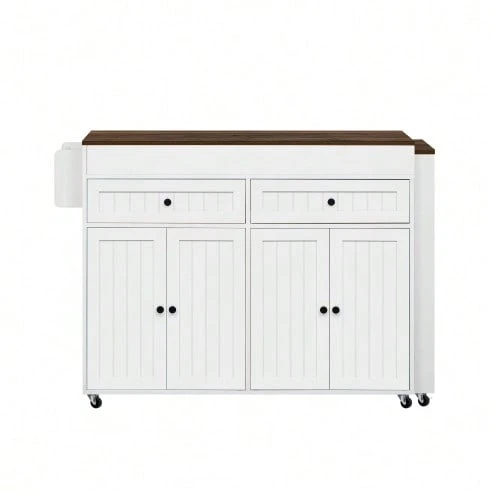Kitchen Island On Wheels, Extendable Dining Area Kitchen Island With Worktop And Drawers, Mobile Freestanding Kitchen Island, Ideal For Kitchen And Dining Room - Walnut - View 1